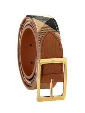 Burberry Reversible30 Housecheck Leather/Canvas Signature Print Belt US 36 IT 90